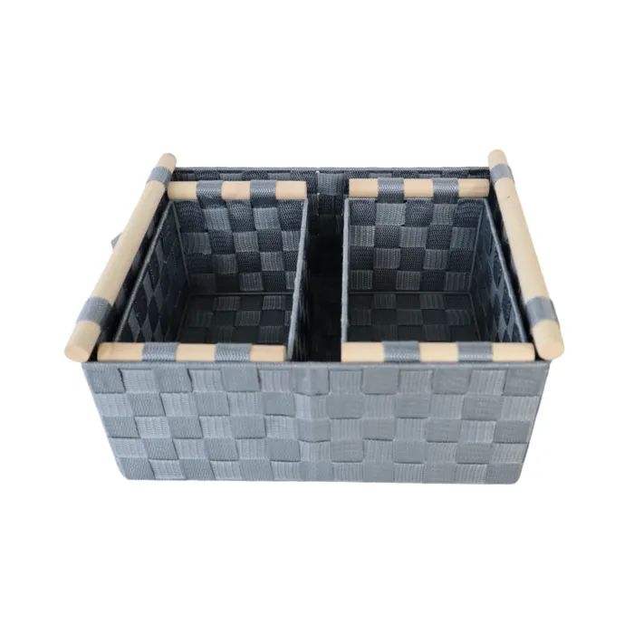 סט 3 סלסלות בד ראטן מלבניות אפורות