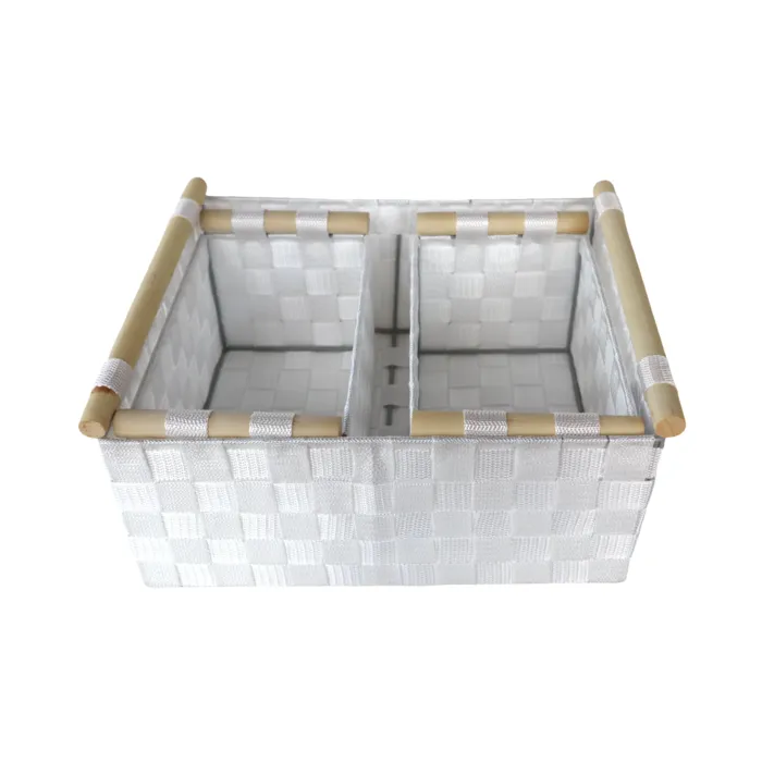 סט 3 סלסלות בד ראטן מלבניות לבן