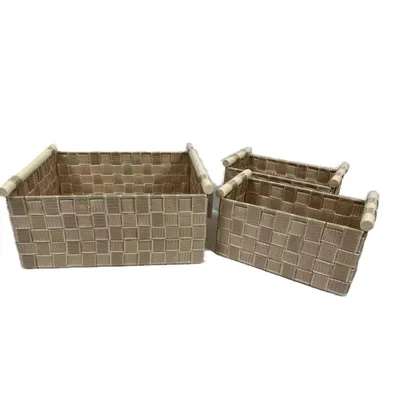 סט 3 סלסלות בד ראטן מלבניות קרם