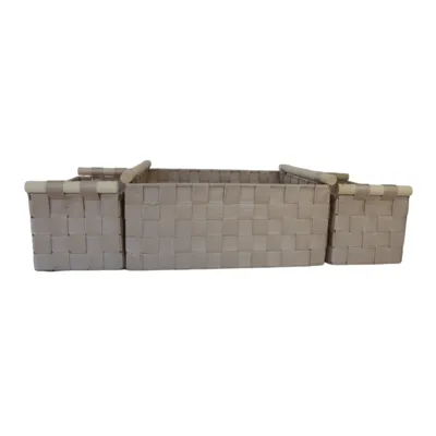 סט 3 סלסלות בד ראטן מלבניות קרם