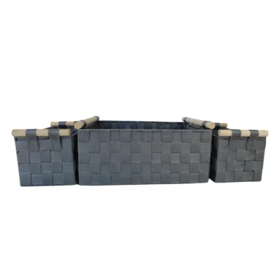 סט 3 סלסלות בד ראטן מלבניות אפורות