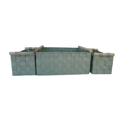 סט 3 סלסלות בד ראטן מלבניות ירוק