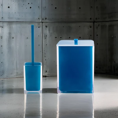 סט פח ומברשת SQUARE בצבע כחול פטרול