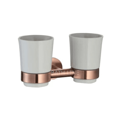 כוס כפולה תלויה למברשות שיניים רוז גולד מט