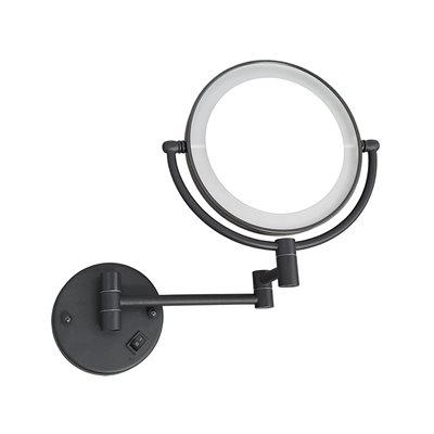 מראה מגדילה תלויה מפרק, תאורת לד, שחור מט. מגדילה פי 7