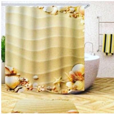 וילון אמבטיה חול ים בד פוליאסטר