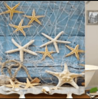 וילון אמבטיה כוכביי ים בד פוליאסטר